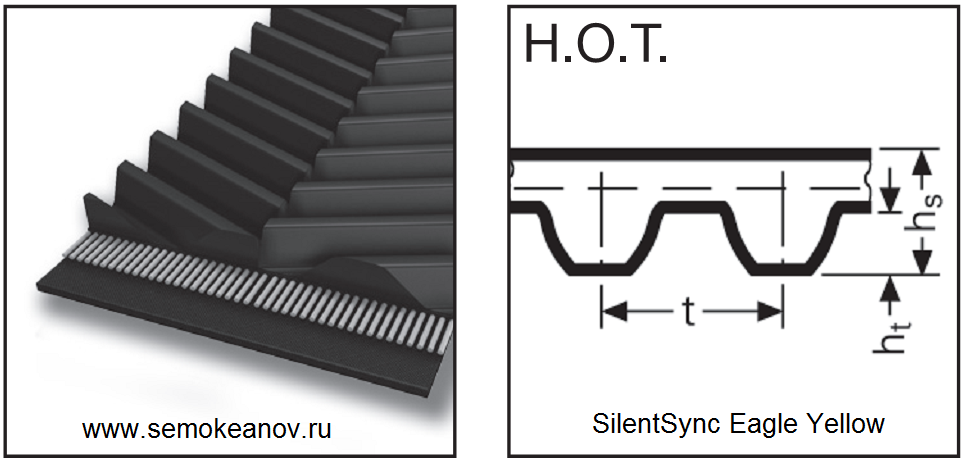 Основные размеры зубчатого шевронного ремня SilentSync Y-1000